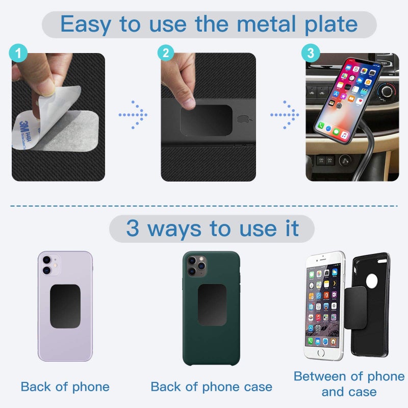 OWLKELA Mount Metal Plate for Phone Magnet Car Mount Holder Cradle with Adhesive, Universal Replacement Sticker Compatible with Magnetic Mounts - 10 Pack Black (4 Rectangle and 6 Round) - Image 3